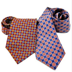 Ed Mitchell of Westport Silk Tie Pair Bold Colors Geometric Design
